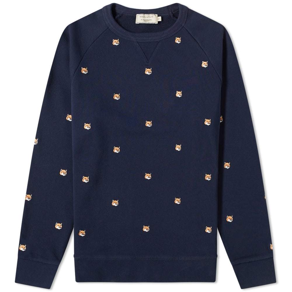 Maison Kitsuné All-Over Fox Head Embroidery Crew Sweat Maison Kitsune