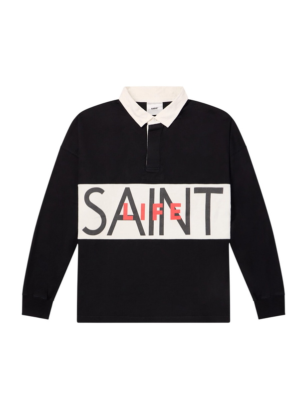 Photo: SAINT MXXXXXX - Saint Life Printed Cotton-Jersey Polo Shirt - Black