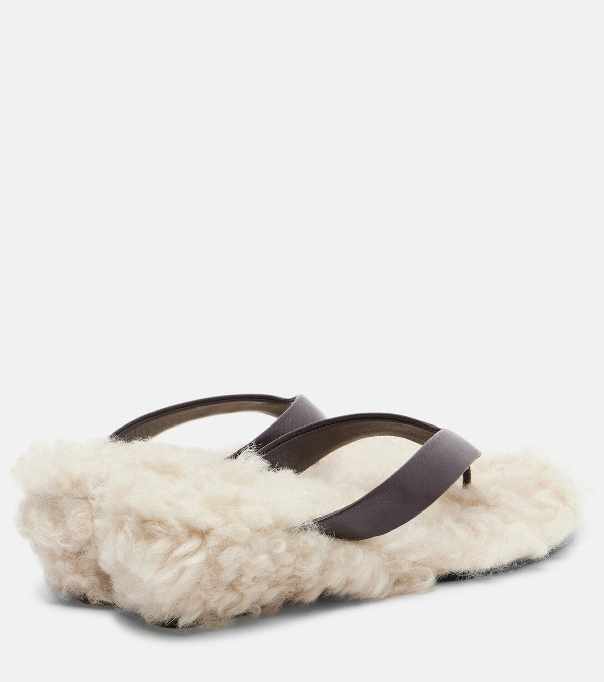 Le Monde Béryl Shearling-trimmed leather thong sandals