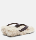 Le Monde Béryl Shearling-trimmed leather thong sandals
