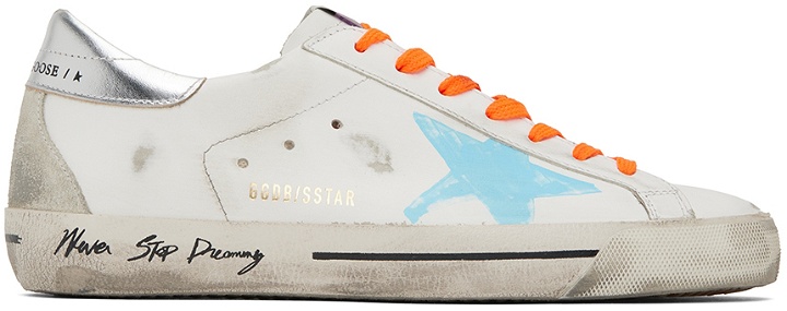 Photo: Golden Goose White & Blue Super-Star Print Low-Top Sneakers