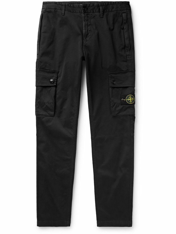 Photo: Stone Island - Slim-Fit Tapered Logo-Appliquéd Cotton-Blend Cargo Trousers - Black