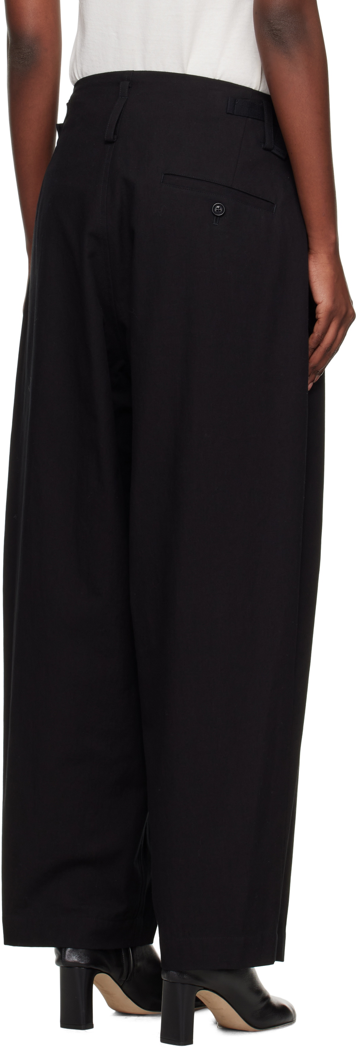 Y's Black U-Double Tuck Wide Trousers