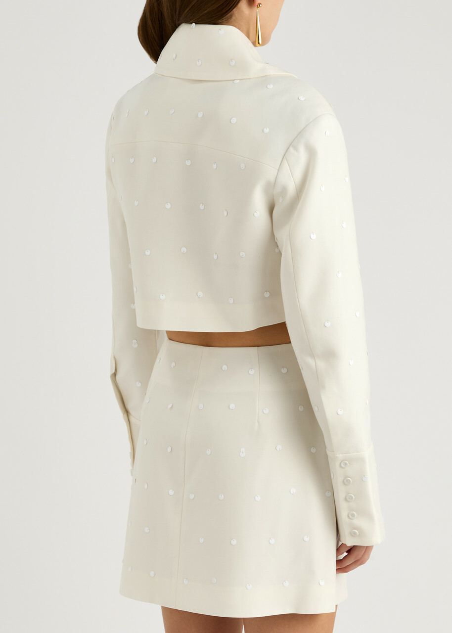 Clea Aldo Sequin-embellished Woven Jacket Cream