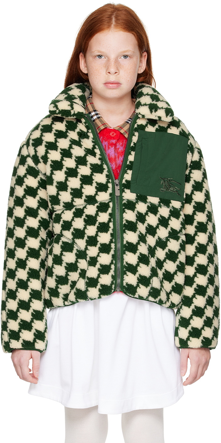 Burberry Kids Green & Off-White Duckstooth Jacket Burberry