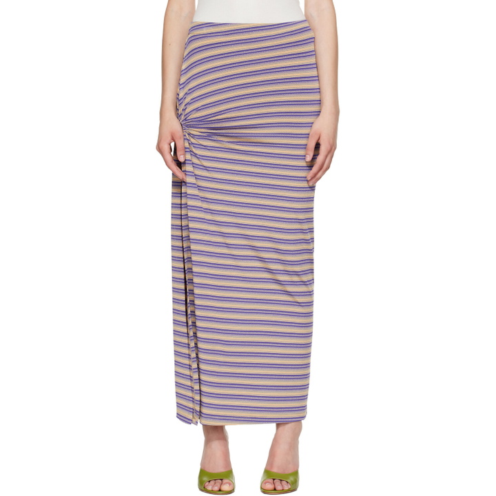 Photo: Rabanne Purple Striped Viscose Jersey Piercing Maxi Skirt