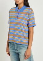 Guest In Residence Striped Cotton and Cashmere-blend Polo Shirt Blue