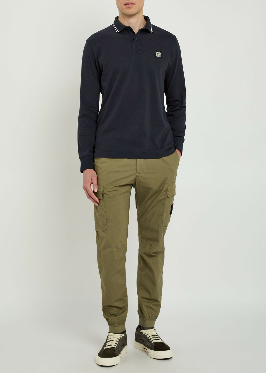Stone Island Logo-appliquéd Piqué Stretch-cotton Polo Shirt Navy