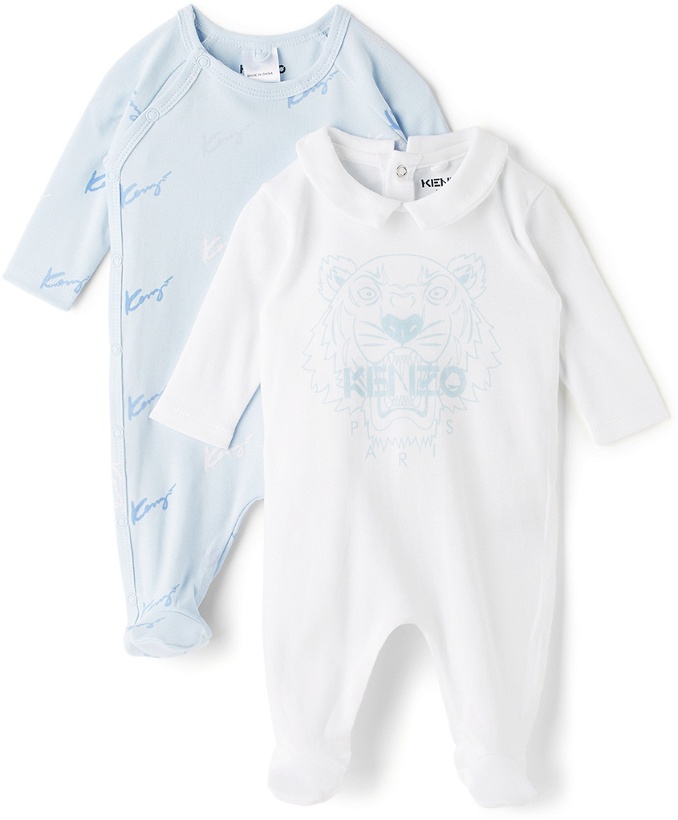 Photo: Kenzo Baby Two-Pack White & Blue Sleepsuits