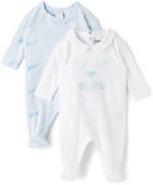 Kenzo Baby Two-Pack White & Blue Sleepsuits