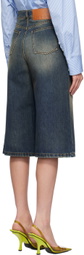 MSGM Indigo Embroidered Denim Shorts