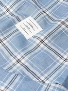 Thom Browne - Oversized Logo-Appliquéd Grosgrain-Trimmed Checked Linen Shirt - Blue