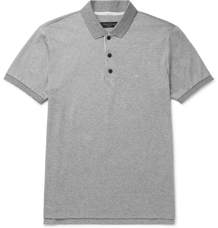 Photo: RAG & BONE - Mélange Cotton-Jersey Polo Shirt - Gray