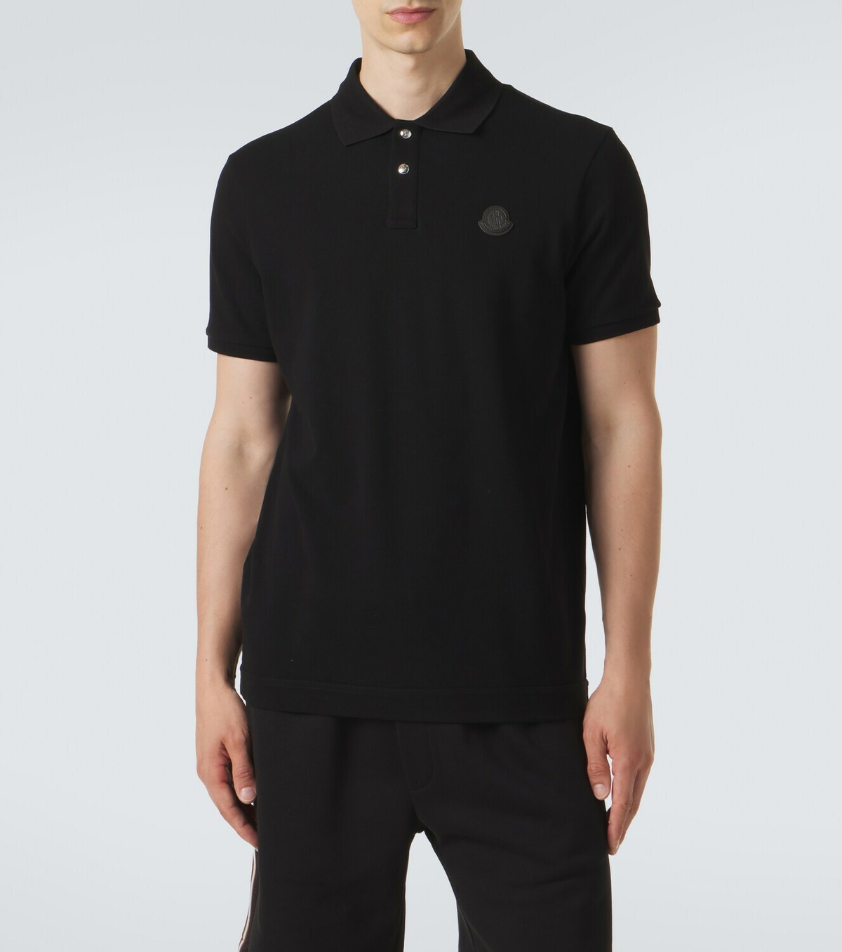Moncler Leather-trimmed cotton piqué polo shirt