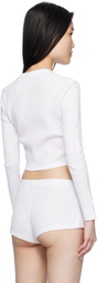 Alexander Wang White Crystal Hotfix Long-Sleeve Waffle Cardigan