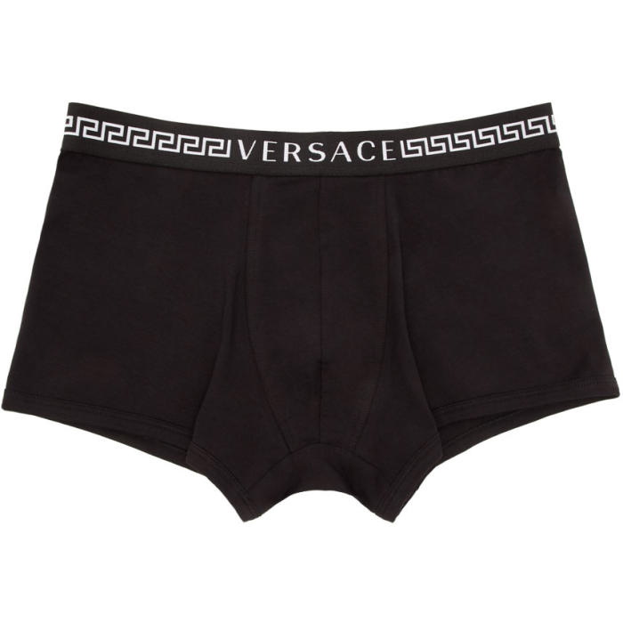 Versace Underwear Black Logo and Greek Key Boxer Briefs 