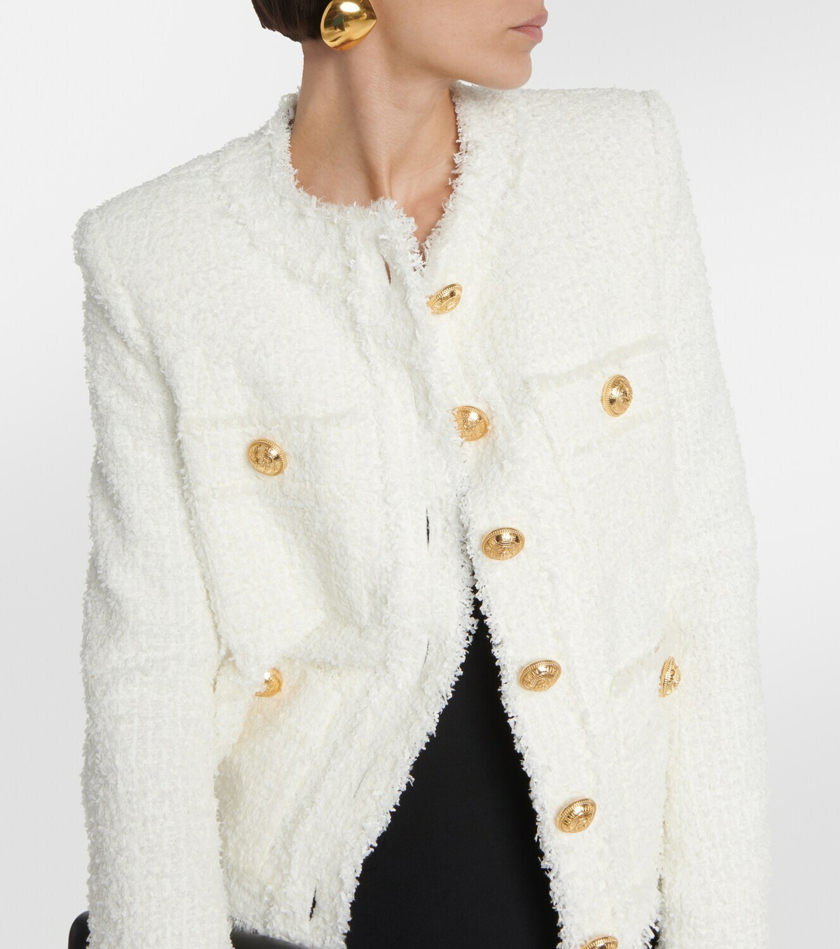 Balmain pagoda shoulder discount wool blend tweed jacket