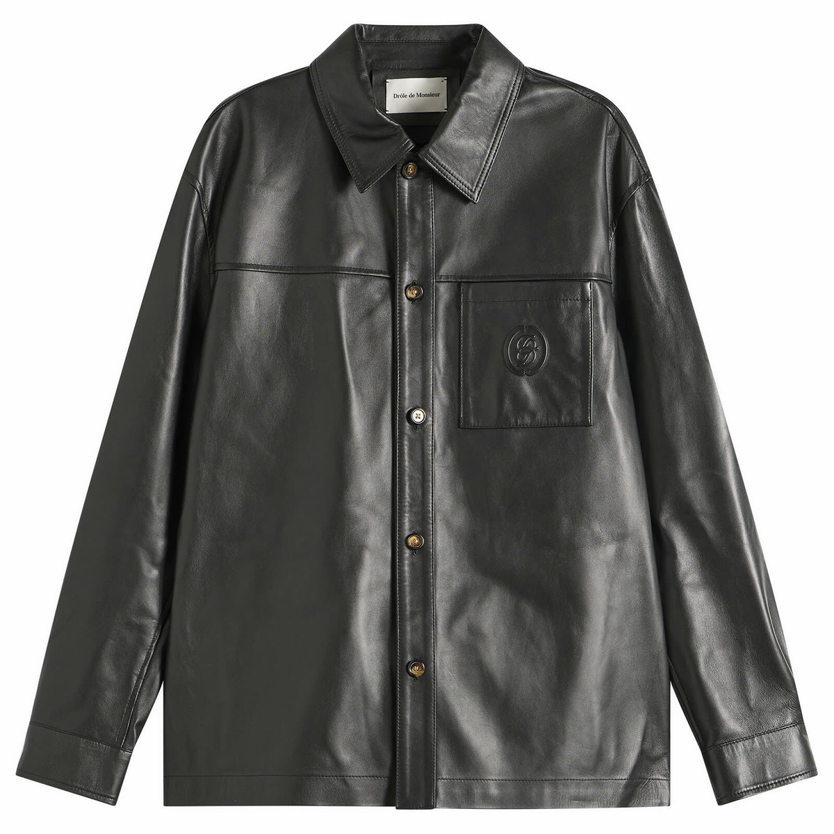 Drôle de Monsieur Men's D Ornament Leather Shirt in Black