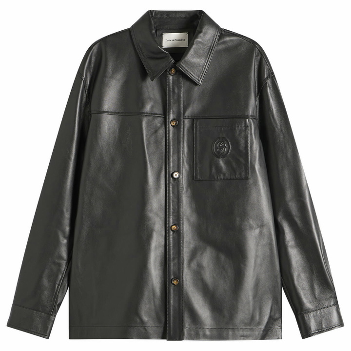 Photo: Drôle de Monsieur Men's D Ornament Leather Shirt in Black