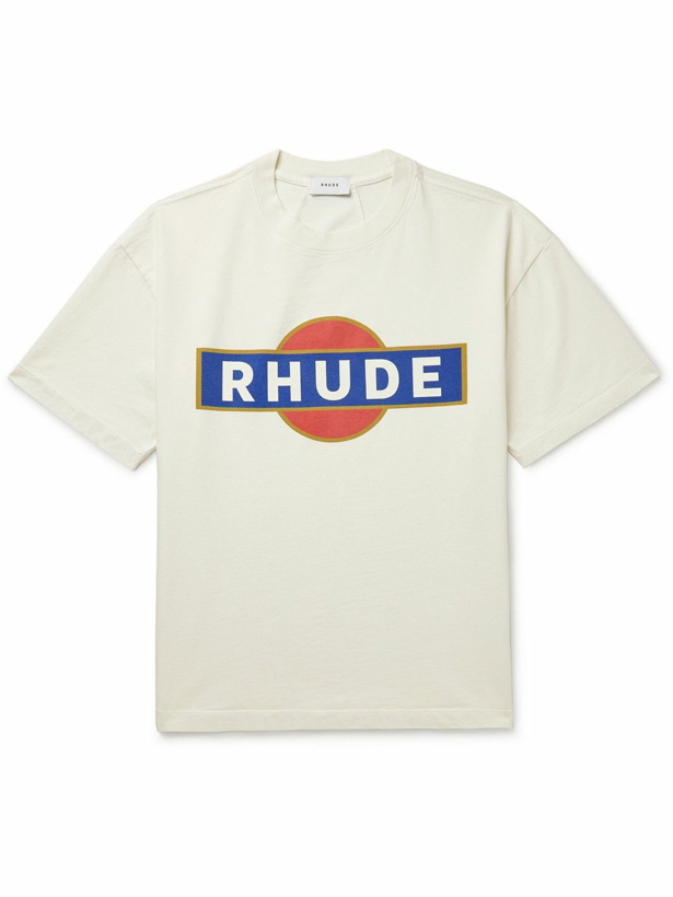 Photo: Rhude - Vintage Racer Logo-Print Cotton-Jersey T- Shirt - White