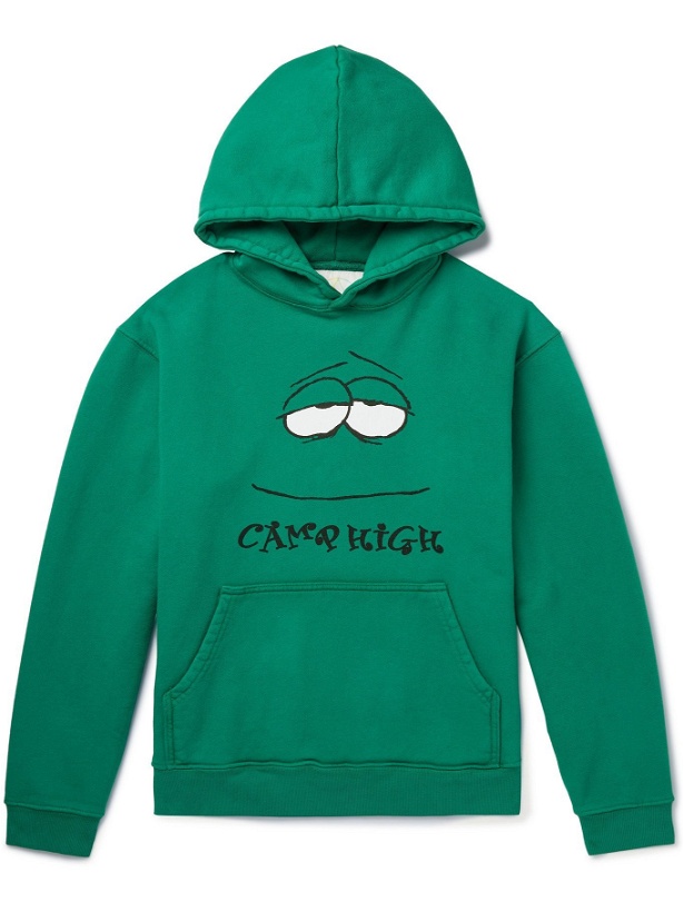 Photo: CAMP HIGH - High Eyes Printed Cotton-Jersey Hoodie - Green