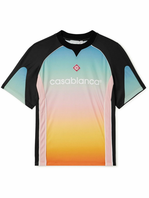 Photo: Casablanca - Appliquéd Logo-Print Colour-Block Dégradé Mesh T-Shirt - Multi