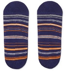Hugo Boss - Striped Stretch Cotton-Blend No-Show Socks - Blue