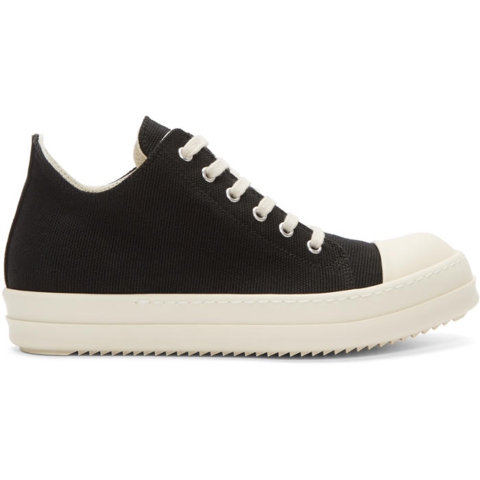 Photo: Rick Owens Drkshdw Black and Off-White Canvas Low Sneakers 