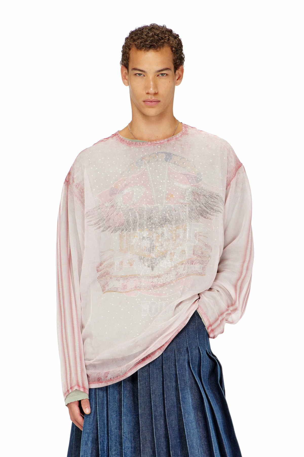 Diesel Sheer chiffon top with concert graphics - T-Shirts Mens in Red