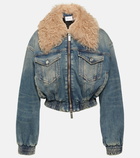 Blumarine Faux fur-trimmed denim jacket