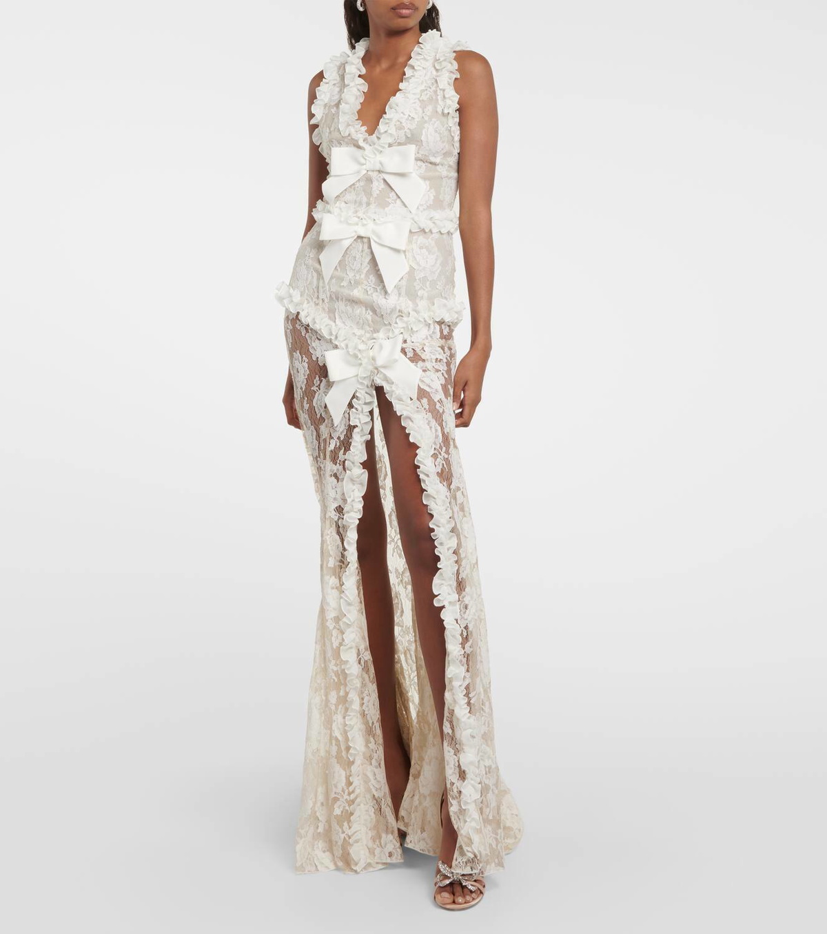 Alessandra Rich Bow detail lace gown