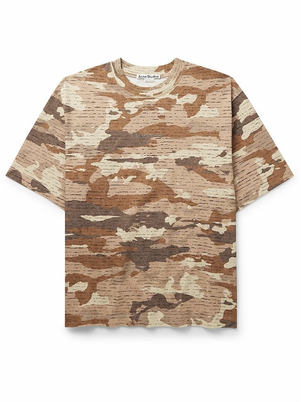 Photo: Acne Studios - Extorr Crystal-Embellished Camouflage-Print Cotton-Jersey T-Shirt - Brown