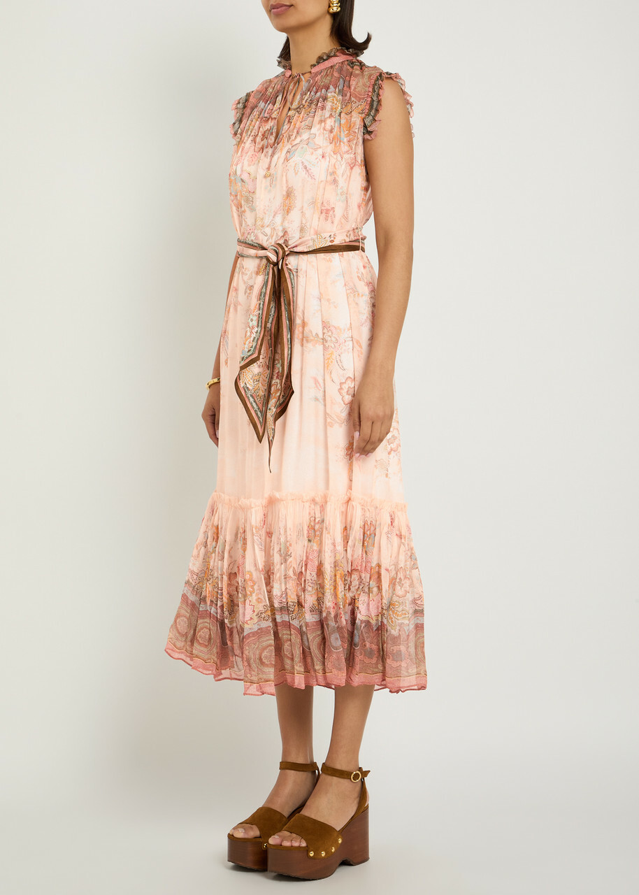 Zimmermann Alchemy Belted Paisley-print Chiffon Midi Dress Pink