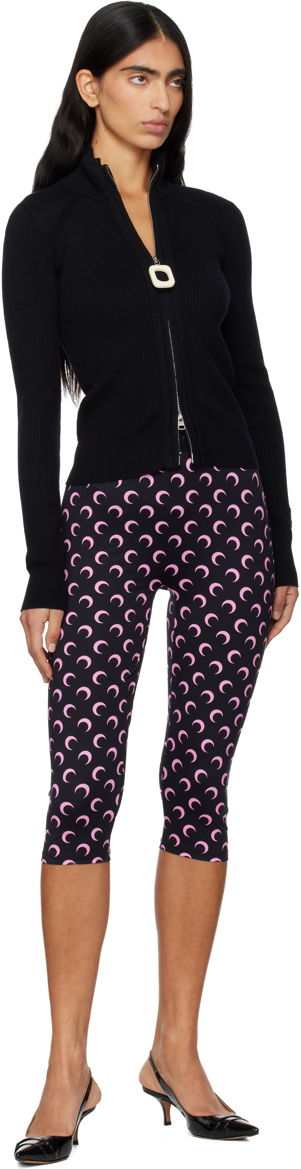 Marine Serre Black Recycled Moon Jersey Capri Leggings