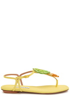Aquazzura Citrus Sugar Appliquéd Woven Raffia Sandals Yellow