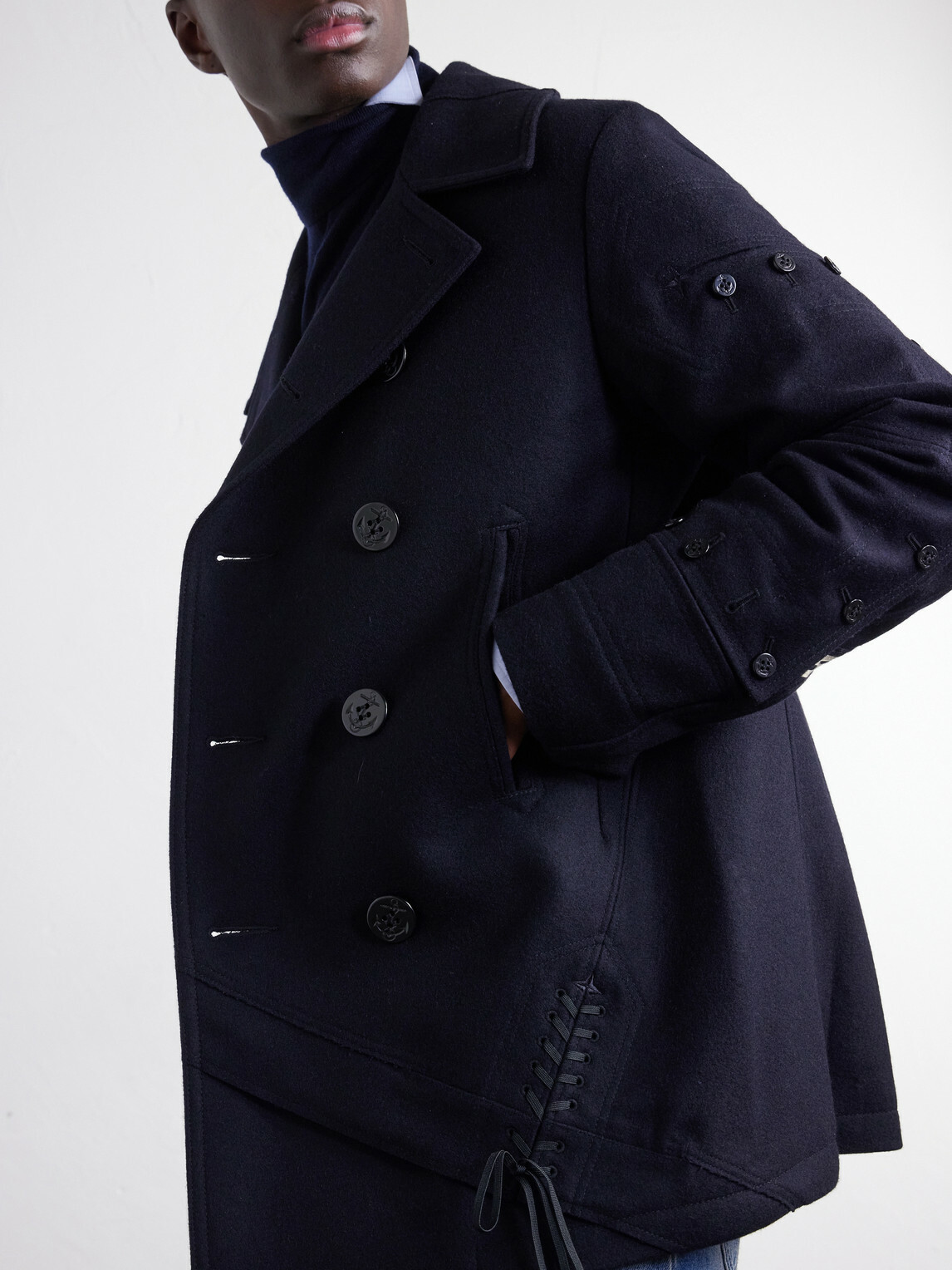 Junya Watanabe - Double-Breasted Appliquéd Wool-Blend Felt Coat - Blue