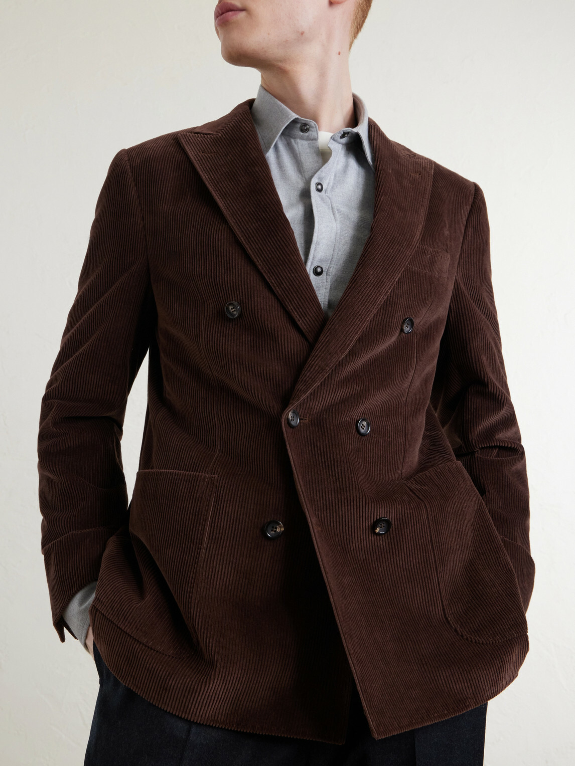 Canali - Double-Breasted Cotton-Corduroy Blazer - Brown