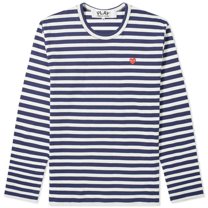Photo: Comme des Garcons Play Little Red Heart Long Sleeve Stripe Tee Navy