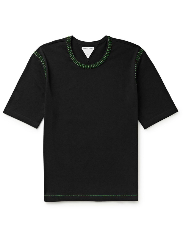 Photo: Bottega Veneta - Embroidered Cotton-Jersey T-Shirt - Black