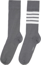 Thom Browne Gray Cotton 4-Bar Mid Calf Socks