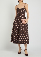 Rebecca Vallance Vivianne Polka-dot Slubbed-poplin Midi Dress Brown