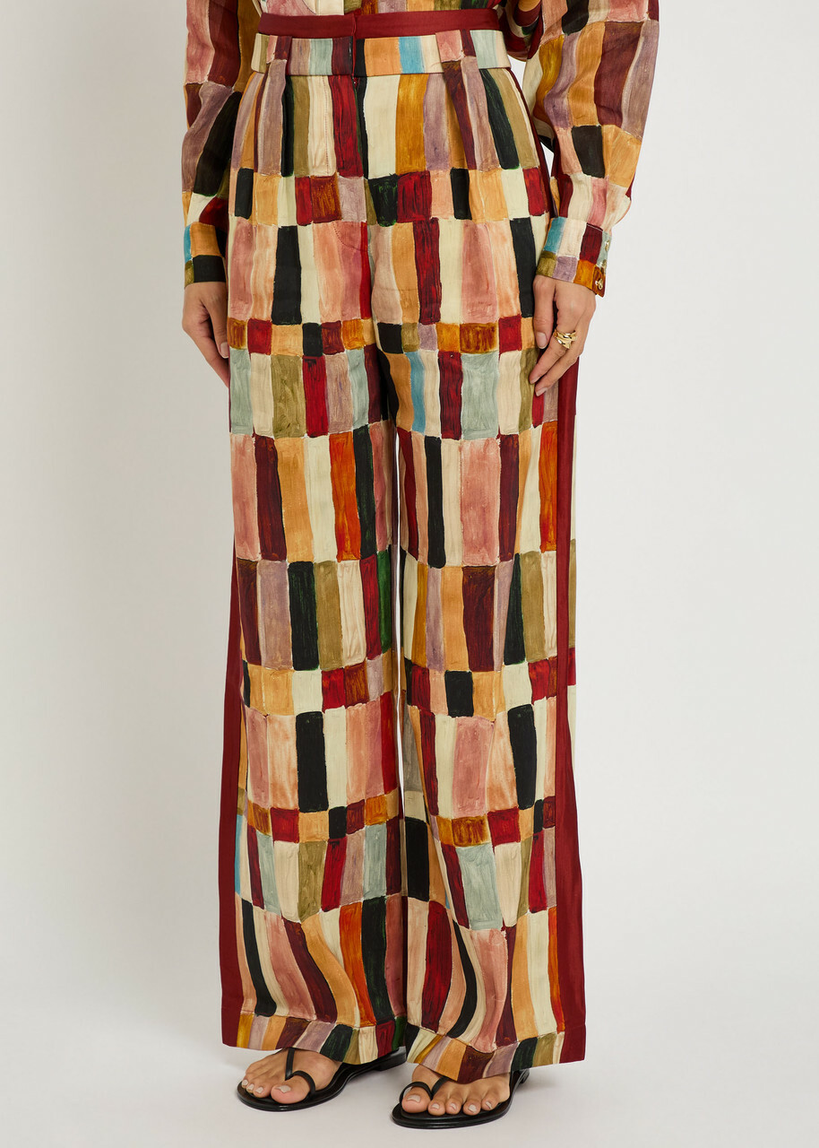 Alemais Majorelle Printed Linen and Silk-blend Trousers Multicoloured