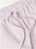 Loretta Caponi - Straight-Leg Striped Cotton-Seersucker Drawstring Shorts - Pink