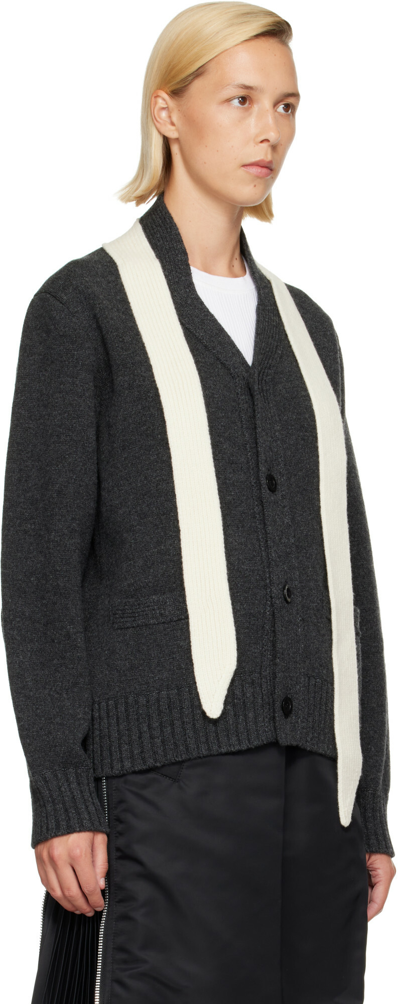 sacai Gray Wool Knit Cardigan