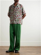 Séfr - Noam Camp-Collar Floral-Print Satin Shirt - Green