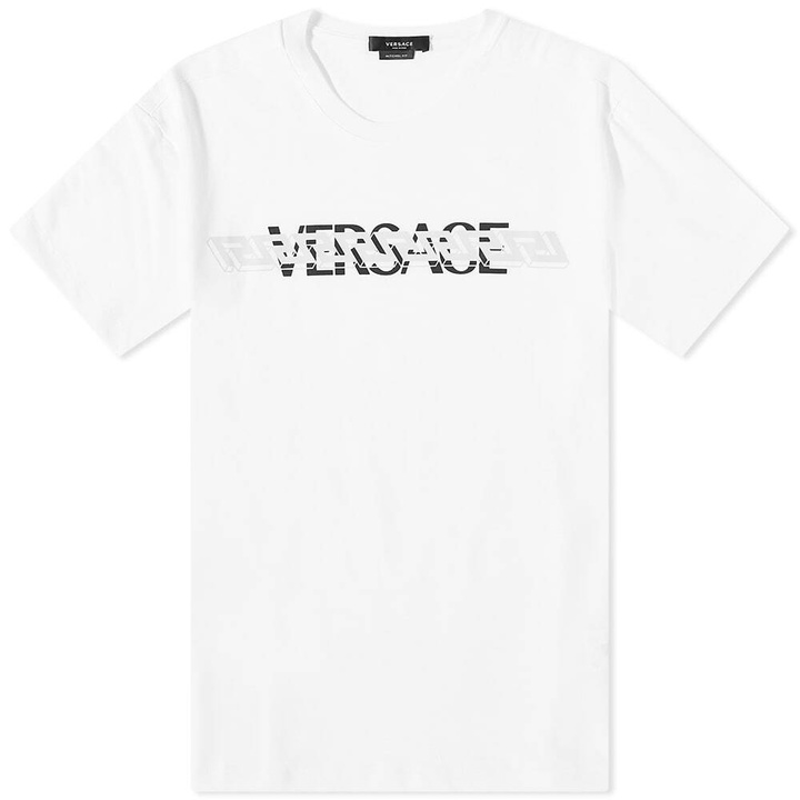 Photo: Versace Men's Greca Logo Text T-Shirt in White