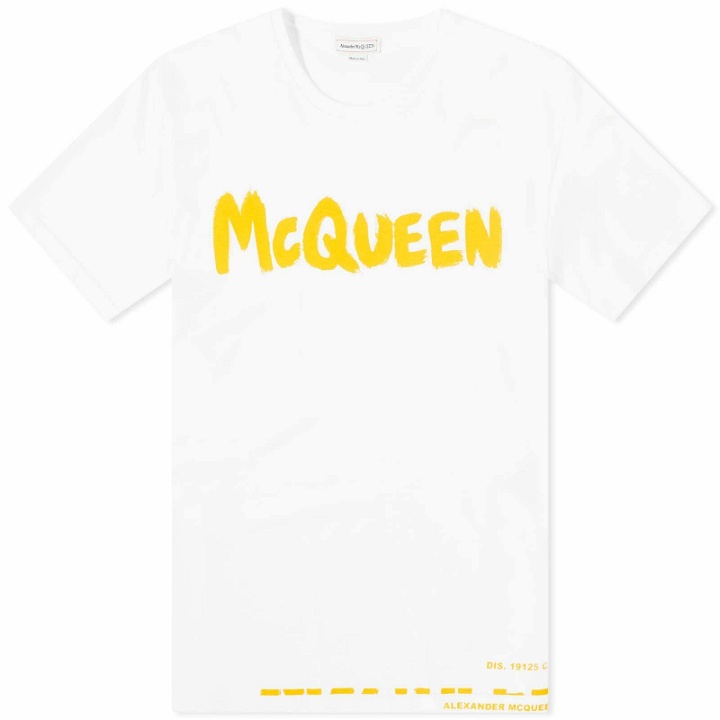 Photo: Alexander McQueen Men's Graffiti Logo T-Shirt in White/Yellow