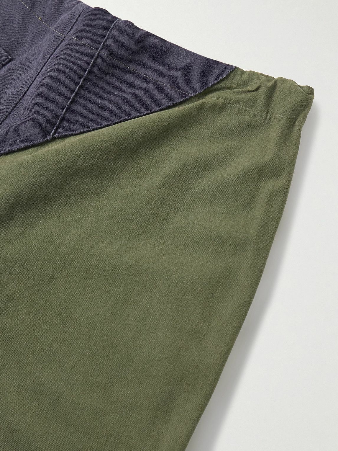 Greg Lauren - Tapered Panelled Cotton-Canvas and Denim Cargo Trousers - Green