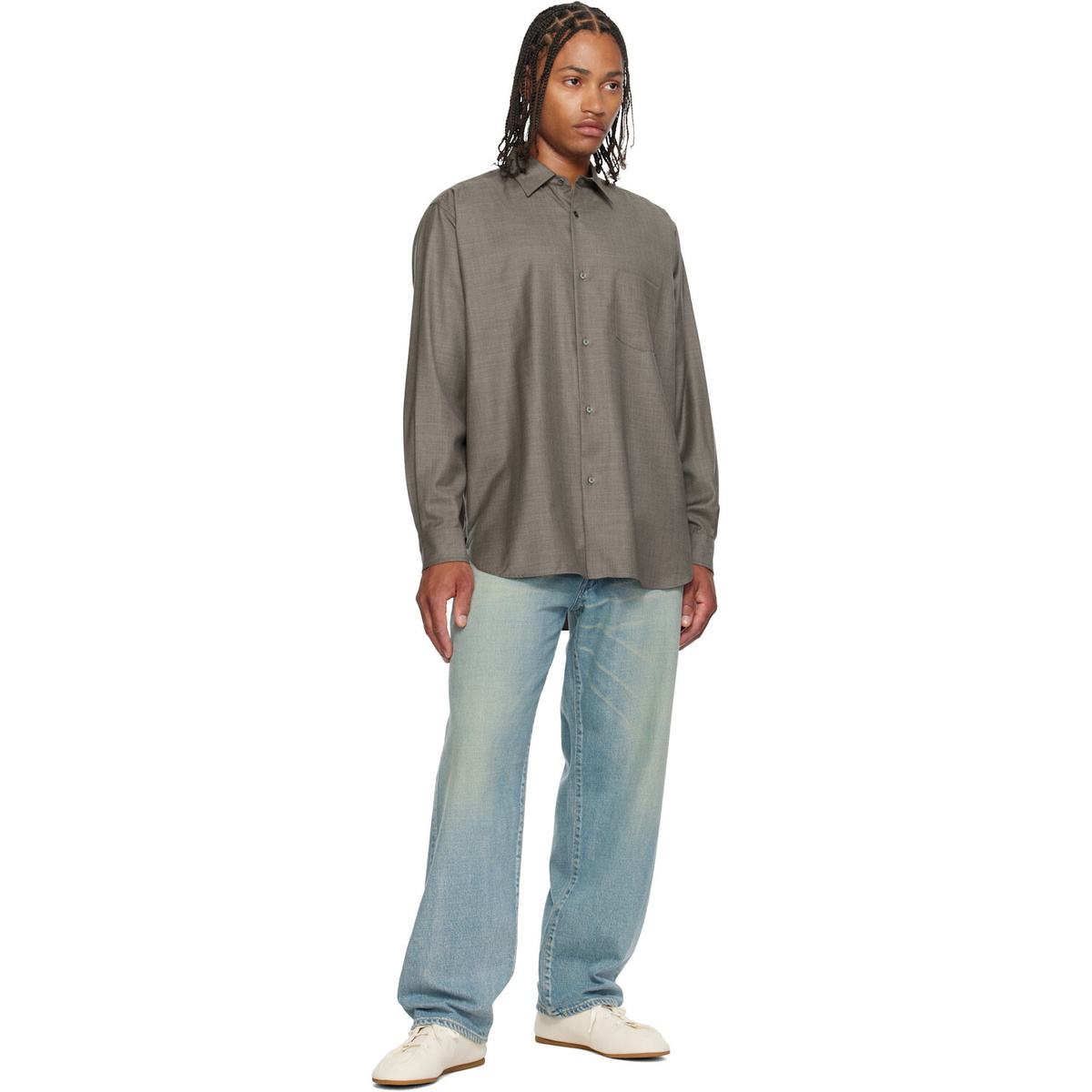 ssstein Taupe Extra Fine Wool Oversized Regular Collar Shirt