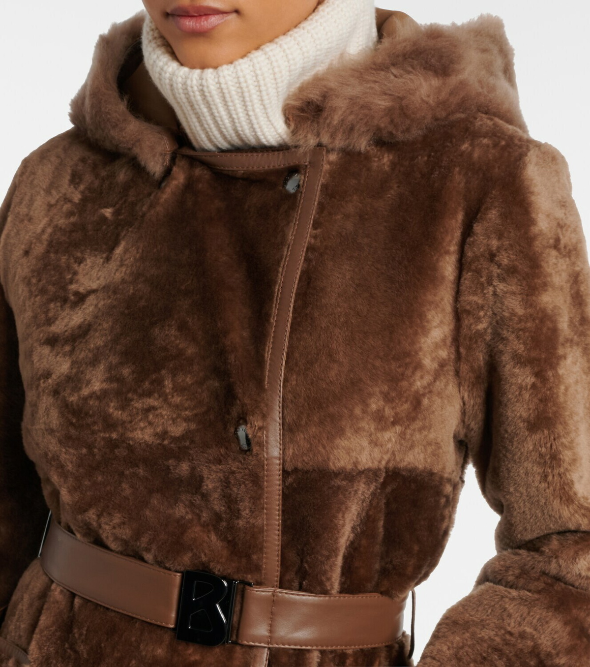 Bogner Belted hooded shearling coat